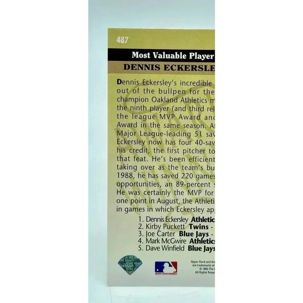 Dennis Eckersley #487 Oakland Athletics Baseball Team 1993 Upper Deck TCG Mint‎